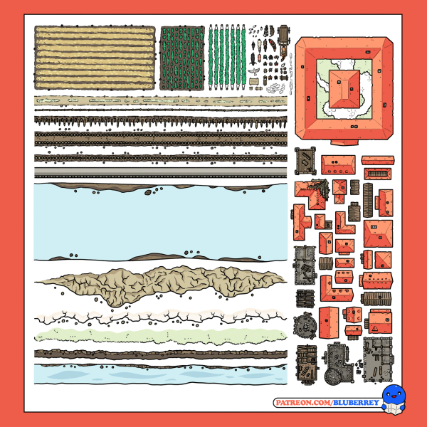 Walls'n'Fields Asset Pack (Default style - 73 assets and 12 paths)