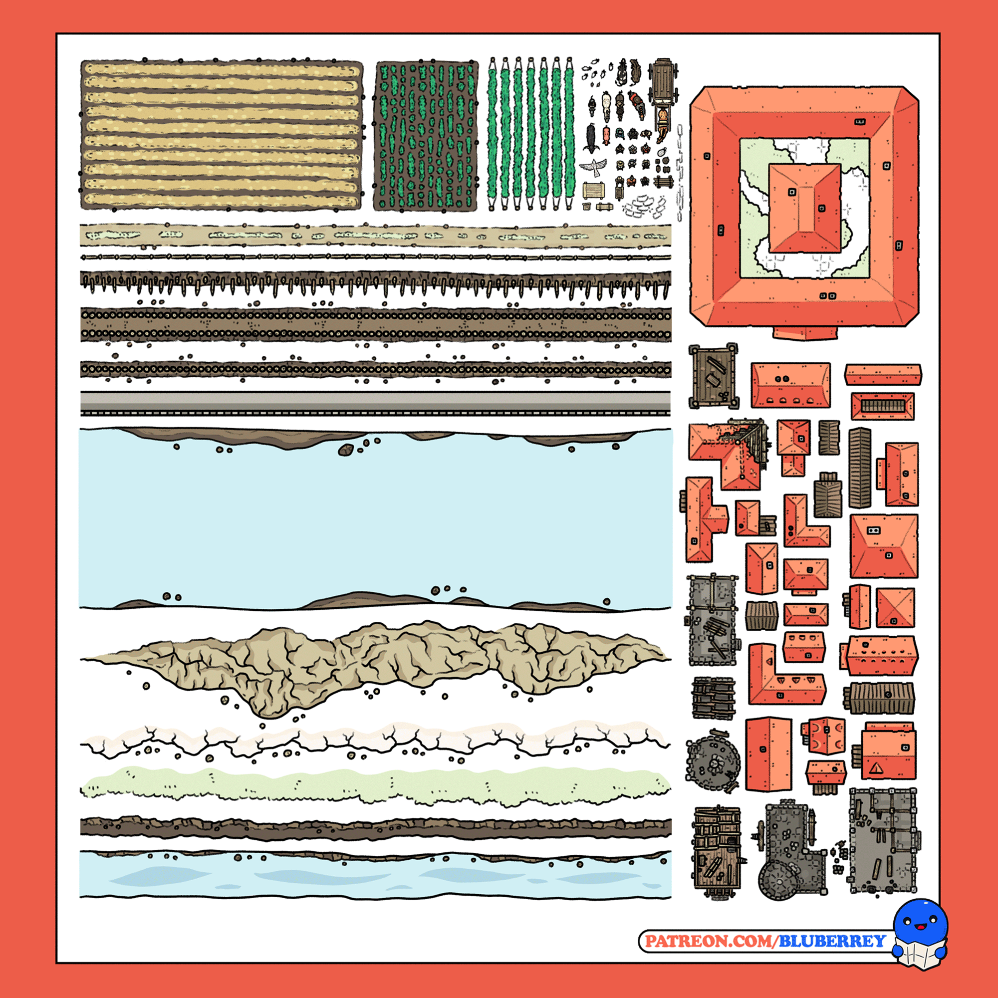 Walls'n'Fields Asset Pack (Default style - 73 assets and 12 paths)