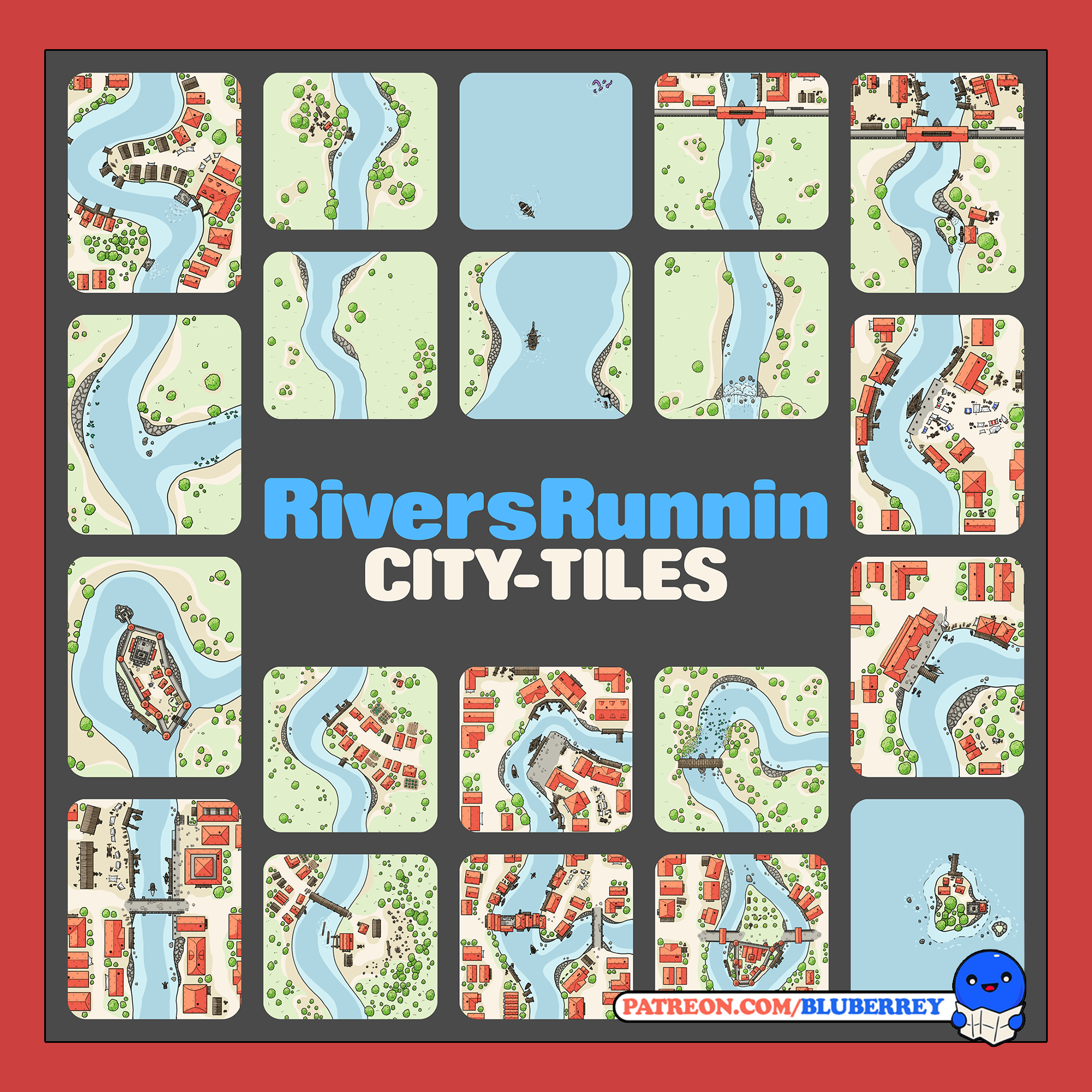 Rivers Runnin' Tile Pack (Default style expansion – 21 modular tiles)